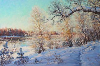 Petr Parkhimovitch; To Spring, 2016, Original Painting Oil, 90 x 60 cm. Artwork description: 241 snow, coast, March, sun, river...