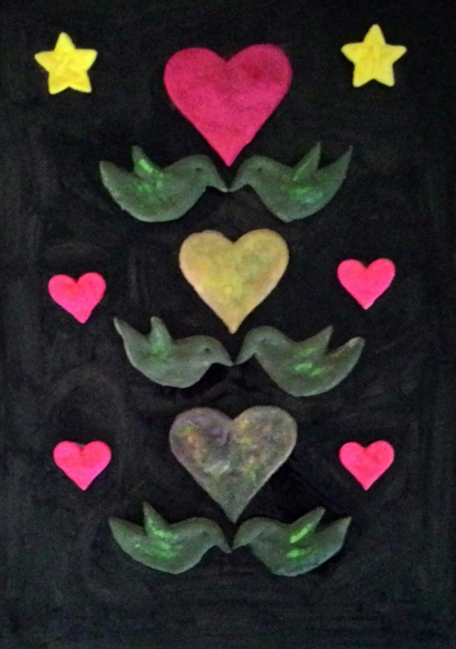 Goksen Parlatan; Birds Told Me Ceramic, 2016, Original Ceramics Handbuilt, 35 x 50 cm. Artwork description: 241 Birds, hearts and stars that made of handbuilt ceramic...