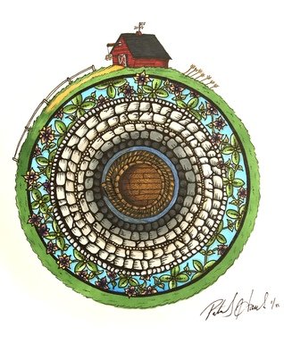Patrick Hawkins; Well, 2021, Original Drawing Marker, 8 x 8 inches. Artwork description: 241 Well with farm ...