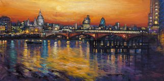 Patricia Clements; St Pauls Skyline , 2010, Original Printmaking Giclee, 29.5 x 14.5 inches. Artwork description: 241  St Pauls at night with River Thames in foregroung    ...