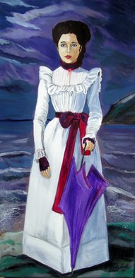 Patrick Lynch; The Silent Melancholy Of ..., 2011, Original Painting Acrylic, 12 x 24 inches. Artwork description: 241  A lone woman holding a umbrella stands by a roiling sky and sea.   ...