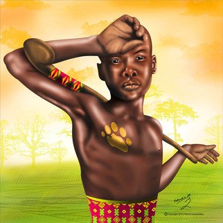 Patrick Enumah; Lost Series 3, 2013, Original Digital Art, 24 x 24 inches. Artwork description: 241 Molded by his past, At age fifteen, he gains confidence and territorial dominance and emerges courageous.He treads a new path by creating a new culture for upcoming generations.  He names this culture the MUTANGWA CULTURE Identified by the lion paw on the right chest signifying dominance ...