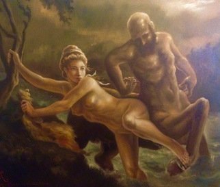 Paul Armesto; Dejanire Et Nessus, 2016, Original Painting Oil, 24 x 20 inches. Artwork description: 241 This painting depicts the moment when Dejanira, wife of Heracles, is rescued from Nessus, the centaur, as he was taking her across the Evenos river.  ...