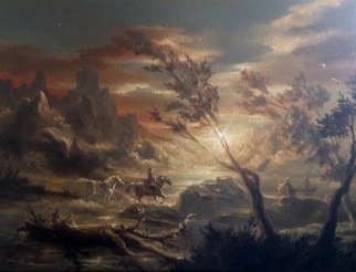 Paul Armesto; Le Rendez Vous, 2016, Original Painting Oil, 24 x 18 inches. Artwork description: 241  Landscape showing an 18th Century scene of a lover riding towards his beloved to lead her away from the ferryman.  ...