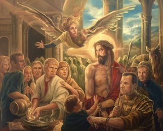 Paul Armesto; Ecce Homo, 2019, Original Painting Oil, 60 x 48 inches. Artwork description: 241 A<< Behold the manA>>  John 19: 5 This unique painting depicts a parallel between the moment Christ was condemned to be crucified and our present social and political situation to show how in general we keep failing to protect Love in our world, how greed and fear still ...