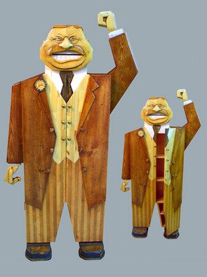 Paul Carbo; Teddy Roosevelt, 2005, Original Sculpture Wood, 2 x 5.9 inches. Artwork description: 241  Custom, handmade, free- standing, stained wood cabinet as life- size caricature of Teddy Roosevelt ...