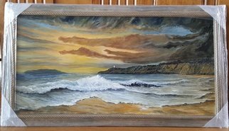Paul Dudas; Lighthouse, 2020, Original Painting Acrylic, 48 x 24 inches. Artwork description: 241 Secret Beach and the Lighhouse at dusk, with surf, sand, waves, cliffs, and warm tropical colors at sunset. . . ...