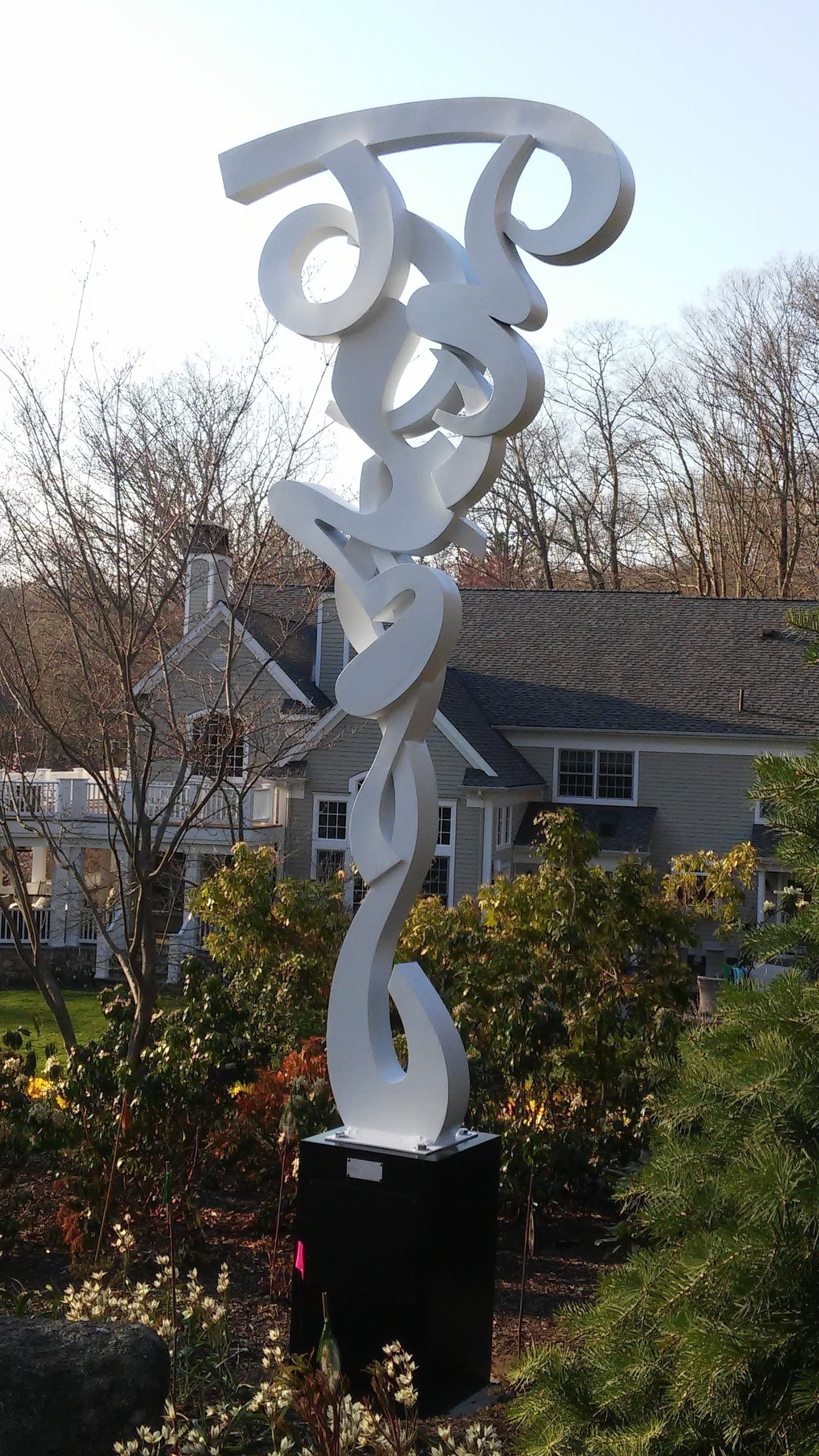 Paul Machalaba; Sonic Fusion II Commission, 2018, Original Sculpture Aluminum, 5 x 14 feet. Artwork description: 241 Large 14 foot ultra fluid complex abstract sculpture commission with cast metal look.  Due to the fact that every sculpture is one of a kind, II commission can be built in a similar but slightly changed way according to the customers wishes. ...