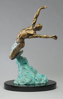 Paul Orzech; Celebration, 2009, Original Sculpture Bronze, 7 x 11 inches. Artwork description: 241  Celebration depicts a human figure leaping injoyous abandonment off the ground and into the air.  This piece was designed to convey an exhilarated state of mind a person feels whilesensing joy, boundless happiness and freedom.  My hope is thatCelebration will inspire the viewer to escape into a ...