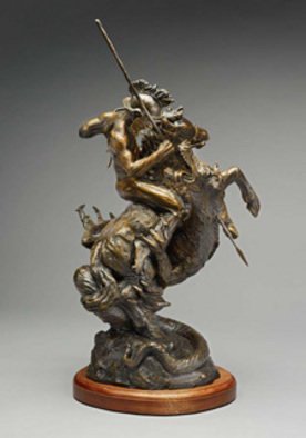 Paul Orzech; Saint George And The Dragon, 2007, Original Sculpture Bronze, 11 x 24 inches. Artwork description: 241  St.  George and the Dragon was commissioned by the owner of another piece Paul created.  It fulfilled the partons desire to have a physical depiction, of the epic battle between the forces of good and evil, that are represented by the St.  George and the Dragon legend.  ...