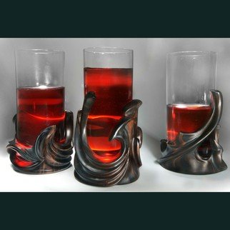 Pavel Sorokin; Set Of  Three Glassholder..., 2011, Original Other, 9 x 18 cm. Artwork description: 241  This unique set of three completely different cocktail glass- holders and decorative holder for slim bottle has been made of rare eben wood from Vietnam. It is heavier than water, extremely tough and has a very beautiful structure that can not be repeated. The glass inside is ...