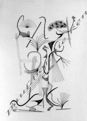 Paul Bonnie-Kent; Vase With Aple An Grape, 1985, Original Drawing Pen, 35 x 50 cm. Artwork description: 241 ink cardboard         ...