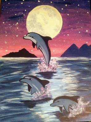 Ceejay Farve; Her Dream, 2021, Original Painting Acrylic, 11 x 14 inches. Artwork description: 241 My mom passed away recently. Just loved dolphins  she had cancer and we planned to take her swimming with them but she passed away before we got the chance. So I just painted it for her sorta...