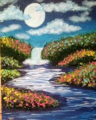 Ceejay Farve; Midnight Spring Peace, 2021, Original Painting Acrylic, 8 x 10 inches. Artwork description: 241 My art a water fall with acrylic paint on canvas panel...