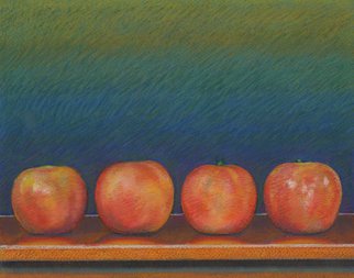 P. E. Creedon; Four Apples, 2011, Original Pastel, 10 x 8 inches. Artwork description: 241  realistic pastel of 4 apples, simple, reds, blues, textures ...