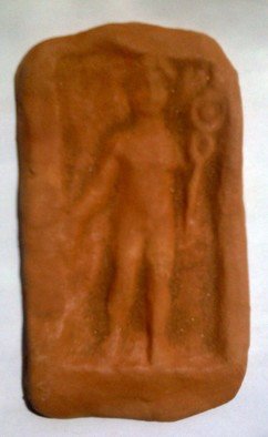 Marius Metodiev; Asclepius  Greek God Healer, 2011, Original Bas Relief, 8 x 14 cm. Artwork description: 241   vintage terracotta - replica of an ancient Greek terracotta votive tablet ...