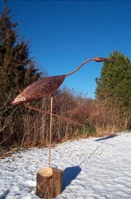 Phil Parkes; Heron, 2002, Original Metalsmith, 1 x 6 feet. Artwork description: 241 Heron in copper, representation of one of the birds I am lucky enough to see on my daily walk...