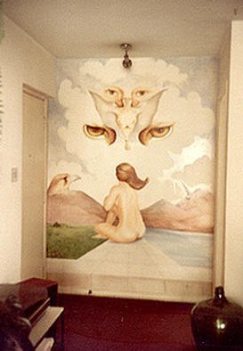 Philip Hallawell, 'Annunciation', 1981, original Painting Oil, 180 x 260  cm. Artwork description: 2448 This painting was done directly on a wall with oils. It depicts the annunciation. Unfortunately it does not exist anymore, as it was painted over by new proprietors of the apartment....
