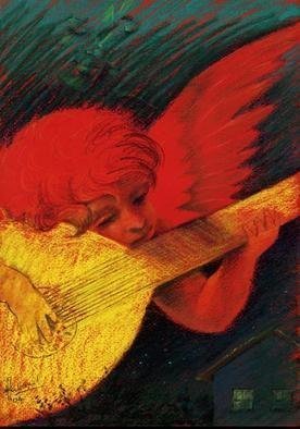 Philip Hallawell, 'Cupid Playing The Lute Af...', 2004, original Pastel, 25 x 35  cm. Artwork description: 1758 Done in pastels and pastel pencils, this is a presentation for a 50th wedding anniversary. The couple are passionate about music and minstrels. The cupid is a rework of Rosso Fiorentino' s angel. ...