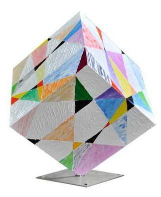 Dieter Picchio-Specht; Cube Abstract Fantasy, 2011, Original Sculpture Steel, 30 x 30 cm. Artwork description: 241  This cube is made of steel. I applied the acrylic colors with pallet knife and the result is very interesting. . . ...
