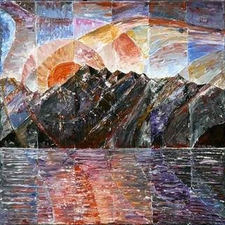 Dieter Picchio-Specht; Luce E Ombra Lago, 2005, Original Painting Acrylic, 31 x 31 inches. Artwork description: 241 Sunrise at the Lake of Locarno. This modern painting remembers us of the morning red, that colours the lake and the mountains. It is often the first impression of people living at the lake. ...