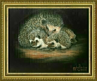 Michael Pickett; Hedgehog Family, 2022, Original Painting Acrylic, 14 x 11 inches. Artwork description: 241 Here s a Painting I Painted for my Sister Birthday.  She Loves Hedgehogsso I painted the mother as Ruth and the three babies, Kelly, Adam and Amanda ...