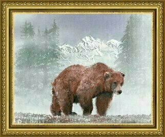 Michael Pickett; Mountain And Bear, 2022, Original Painting Acrylic, 8 x 10 inches. Artwork description: 241 Steak knife used as a pallet knife, brush and spray paint. ...