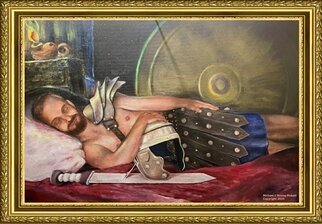 Michael Pickett; The Stars Of Gemini, 2024, Original Painting Acrylic, 36 x 24 inches. Artwork description: 241 A 5th century homemade Oil Lamp above a Roman Soldier a- sleep under the stars of Gemini ...