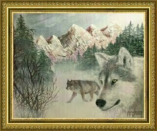 Michael Pickett; Wolves, 2022, Original Painting Acrylic, 20 x 16 inches. Artwork description: 241 In place of a pallet knife I used a Steak Knife, Brush and spray- paint. ...