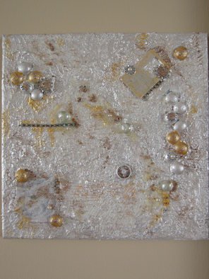 Katharina Eltringham; Bridal Veil, 2012, Original Mixed Media, 12 x 12 inches. Artwork description: 241             Abstract on canvas, acrylic painting with mixed medium fabrics and metals.  Highly textured in colors of white, cream, sivler, gold and grey.                      ...