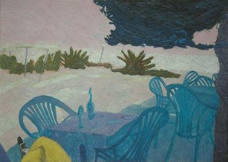 Andrew Pichakhchi; Out Of Season In A Greek Cafe, 1999, Original Painting Acrylic, 100 x 70 cm. 
