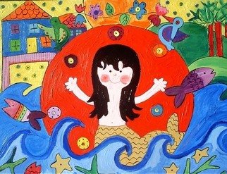 Paula Iturriaga; La Pincoya, 2007, Original Illustration, 1 x 1 inches. Artwork description: 241  pincoya, sirens, sirena, mar, chile, sea, childrens, kids, books, color, colores ...