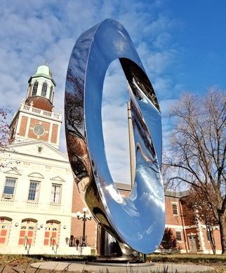 Plamen Yordanov; INFINITY, 2019, Original Sculpture Steel, 55 x 94 inches. Artwork description: 241  Infinity tribute to Brancusi, view as installed at the Austin Town Hall Park Cultural Center, Chicago, 2019 - 2020mirror polished stainless steel, 8 ft height...