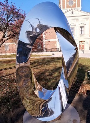 Plamen Yordanov; INFINITY Tribute To Brancusi, 2019, Original Sculpture Steel, 55 x 95 inches. Artwork description: 241 IFINITY, tribute to Brancusi, the Austin Town Hall Park Cultural Center, Chicago, 2020mirror polished stainless steel, 8 ft height...