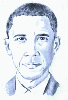 Paul Jones; Barack Obama, 2014, Original Drawing Pencil, 20 x 30 cm. 