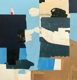 Silvia Poloto; Blue 1, 2022, Original Collage, 48 x 48 inches. Artwork description: 241 For all of my expressionistic works, I use a variety of materials and rely on my instincts to bring structure to the paintings with color, texture, composition....