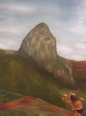Pompeyo Curbelo Martin; Hautacuperche, 2020, Original Painting Oil, 60 x 80 cm. Artwork description: 241 History of the Island of La Gomera. Heroe canario, S. XV. ...