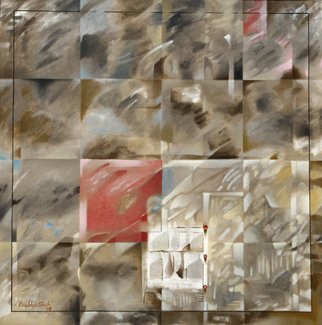 Prabha Shah; Deduction By Glass, 2008, Original Painting Oil, 40 x 40 inches. Artwork description: 241   You are looking through a glass that's blocked off in the concave surfaces of squares. But what is it that you are looking at? The play between the abstract fields of texture and the hints of a Surreal landscape is heightened in this painting. If everything ...
