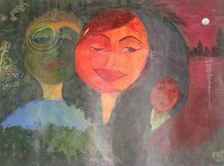 Pranita Joshi; Dreaming Of Child, 2012, Original Mixed Media, 16 x 25 inches. Artwork description: 241  An art that explores the soul touching dream of a man . . .  the dream of a soul mate and a child ...