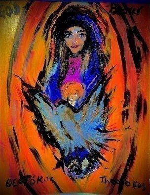 Mary Schwartz; God Bearer, 2021, Original Painting Acrylic, 11 x 14 inches. Artwork description: 241 Portrays the mystical love of heaven in the fiat of Mother Mary. ...