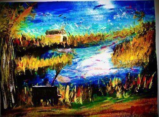 Mary Schwartz; Favorite Spot, 2021, Original Painting Acrylic, 14 x 11 inches. Artwork description: 241 Peaceful evening fishing hole...