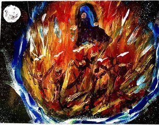 Mary Schwartz; Fires Of Purgatory, 2021, Original Painting Acrylic, 14 x 11 inches. Artwork description: 241 Purgatory is a place of cleansing and perfecting as in a crucible.  It is a place of hope and yearning.  Mother Mary is with the souls in Purgatory praying and interceding for the holy church militant. ...