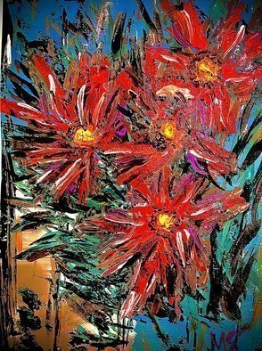 Mary Schwartz; Pointsettas, 2021, Original Painting Acrylic, 11 x 14 inches. Artwork description: 241 Pointsettas by a garden wall...