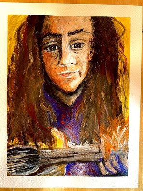 Mary Schwartz; Self Portrait, 2022, Original Painting Acrylic, 8 x 11 inches. Artwork description: 241 Girl songwriter with guitar ...