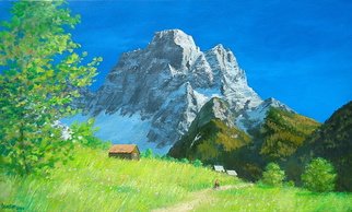 Priyadarshi Gautam; MT PELEMO , ITALY , 2013, Original Painting Oil, 48 x 36 inches. Artwork description: 241   nature, mountains, trees , para- glider, clouds , landscapes  ...