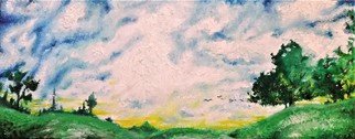 Karim Hetherington; Beoley Worcestershire, 2019, Original Painting Oil, 20 x 8 inches. Artwork description: 241 Panoramic oil landscape with impasto effects, signed original work on canvas...