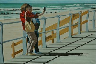 Peter Seminck, 'Memories Are Made Of This', 2016, original Painting Oil, 47.2 x 31.5  x 1 inches. Artwork description: 2103  motherdaughterseaoceanboardwalkselfiepeoplerealism ...