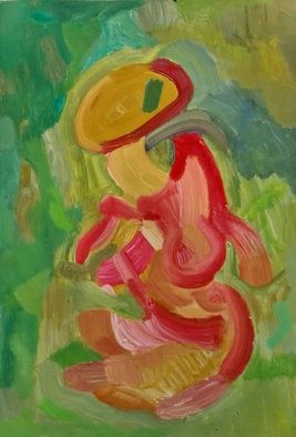 Kiyemba Muhamed; Hanging Lady, 2022, Original Painting Oil, 12.4 x 18.1 inches. Artwork description: 241 Swinging in space...