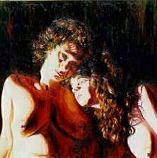 Raphael Perez  Israeli Painter , 'Two Women', 1998, original Painting Oil, 70 x 70  cm. Artwork description: 3828 relationship...