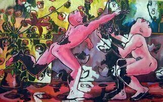 Raphael Perez  Israeli Painter , 'Gay Erotic Art Paintings ...', 2016, original Painting Acrylic, 100 x 50  x 3 cm. Artwork description: 3138     erotic art,  male female nude.  naked couple, gay erotic , gay erotic art, gay artist, gay painter, homosexual art, homosexual paintings,           ...